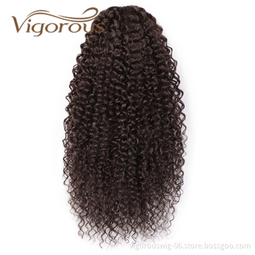Vigorous Wholesale Top Selling Heat Resistant Fiber Brown Kinky Curly Machine Made Drawstring Synthetic Ponytail Hair Extension